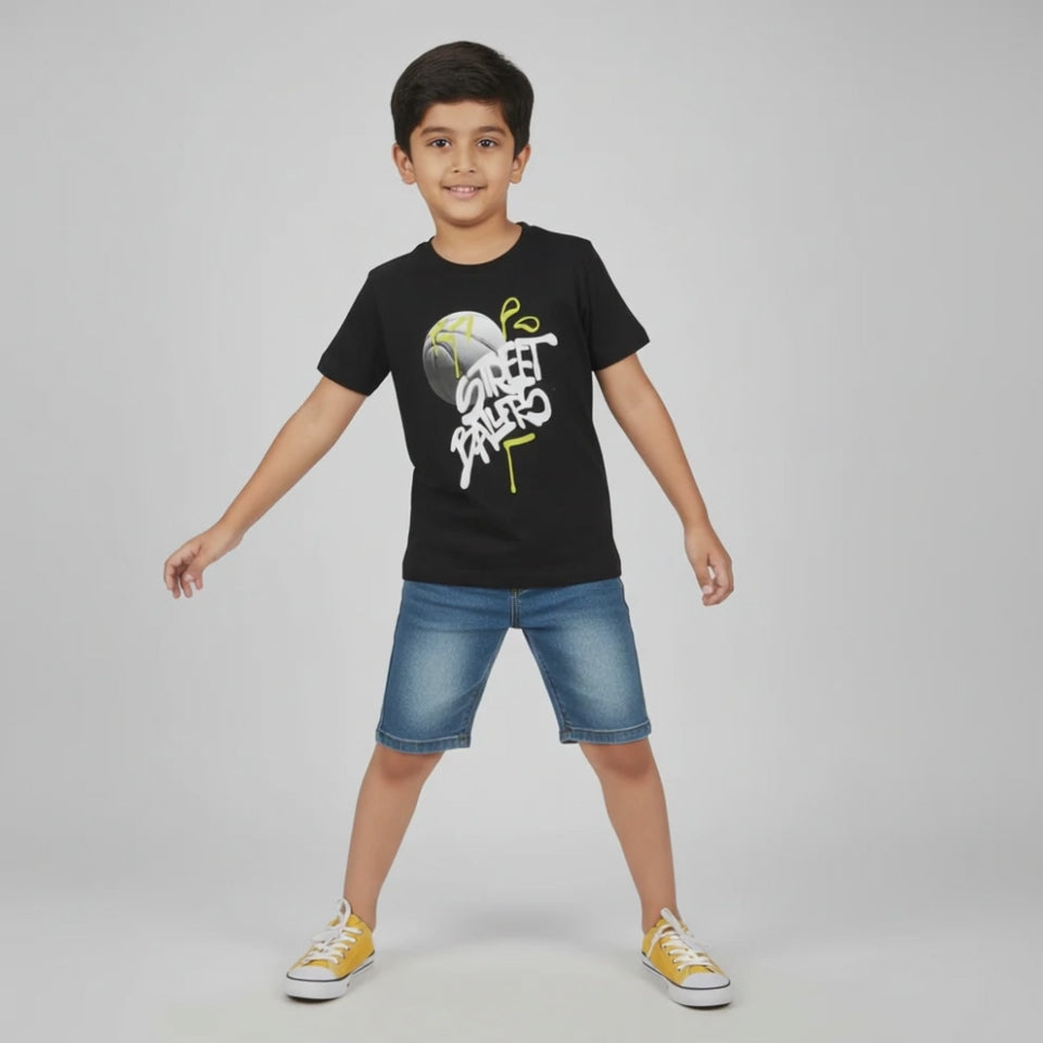 Boys Cotton Crew Neck Graphitee