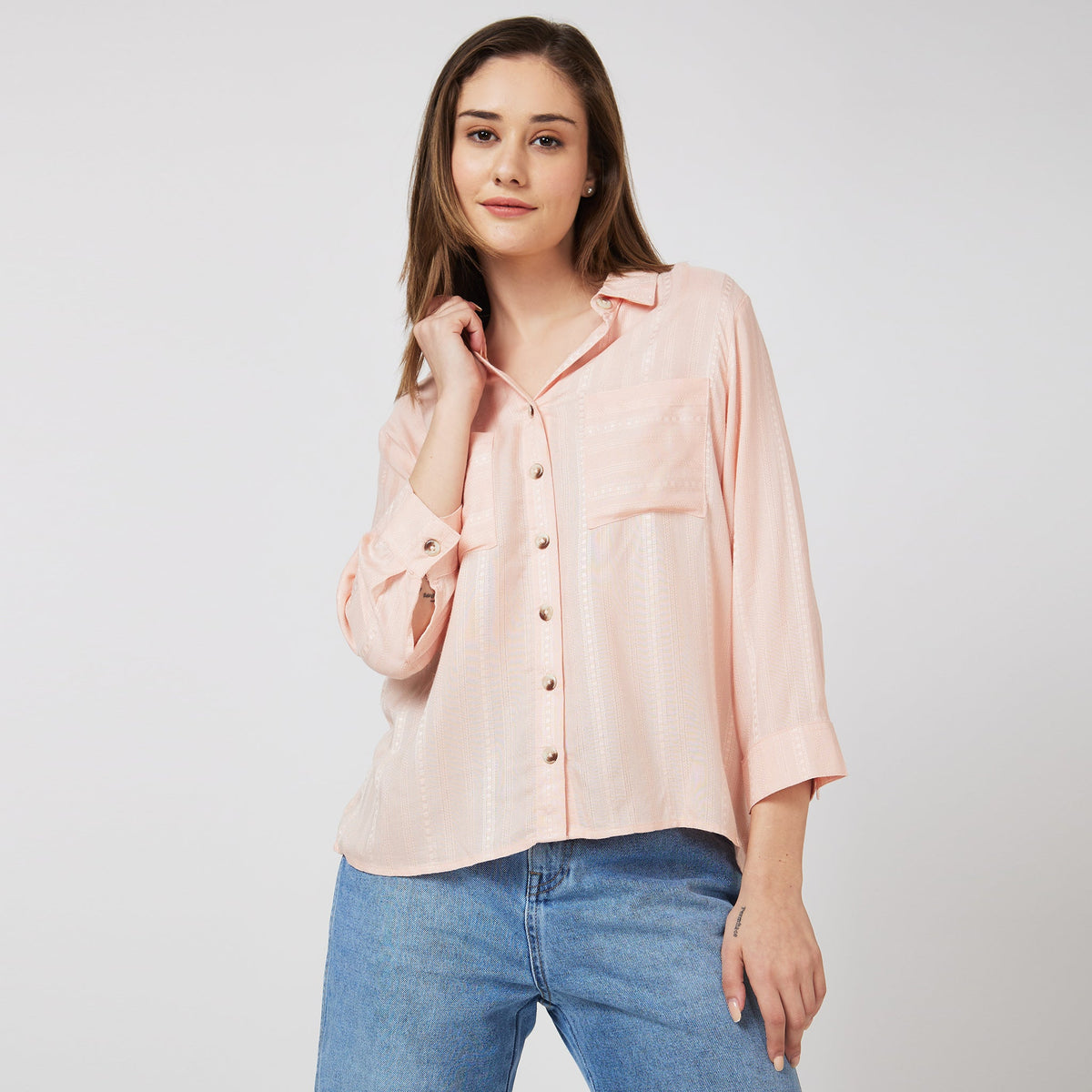 Women Wearing Regular Fit Solid Shirt