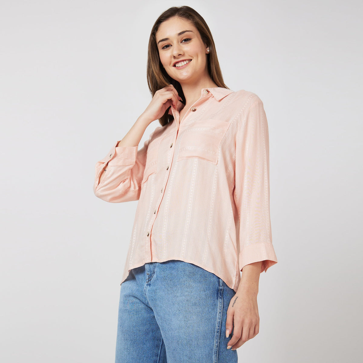 Women Wearing Regular Fit Solid Shirt