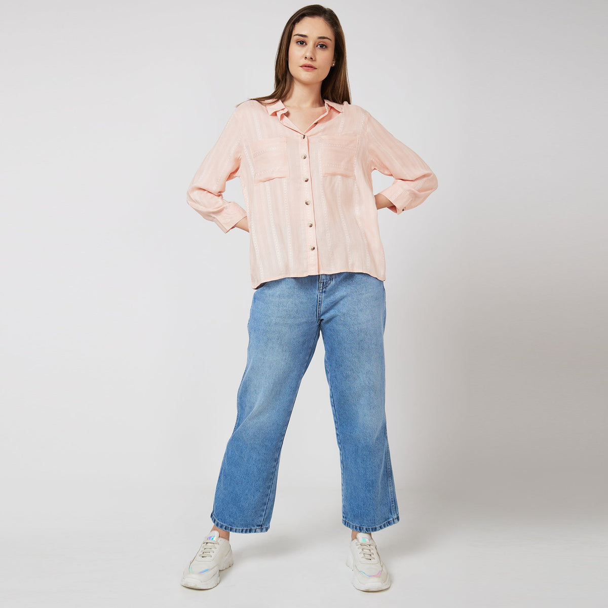 Women Wearing Regular Fit Solid Shirt