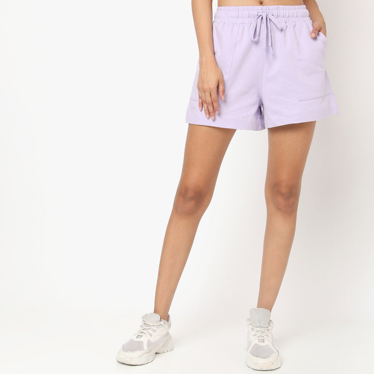 Relaxed Fit Solid High Rise Shorts