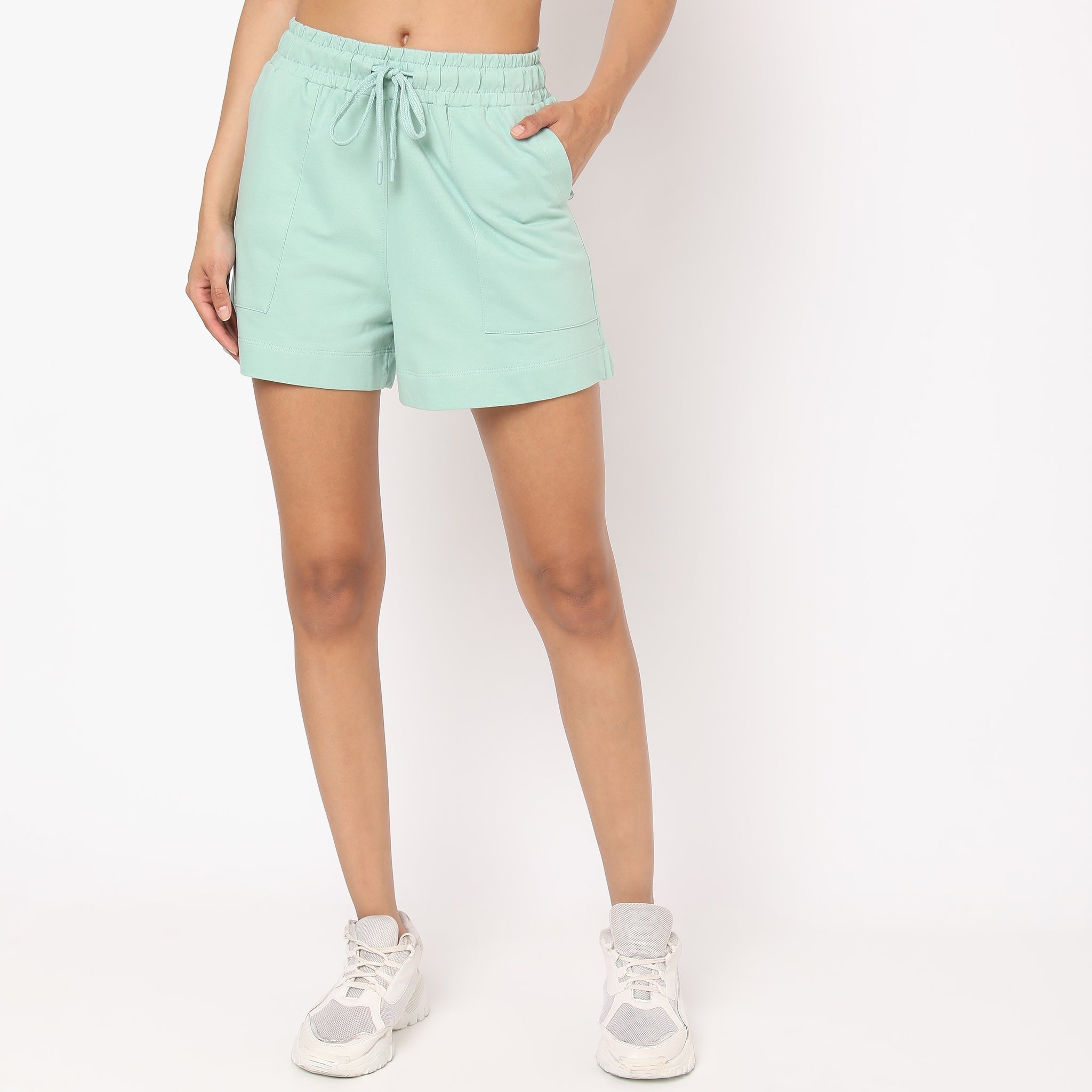 Relaxed Fit Solid High Rise Shorts