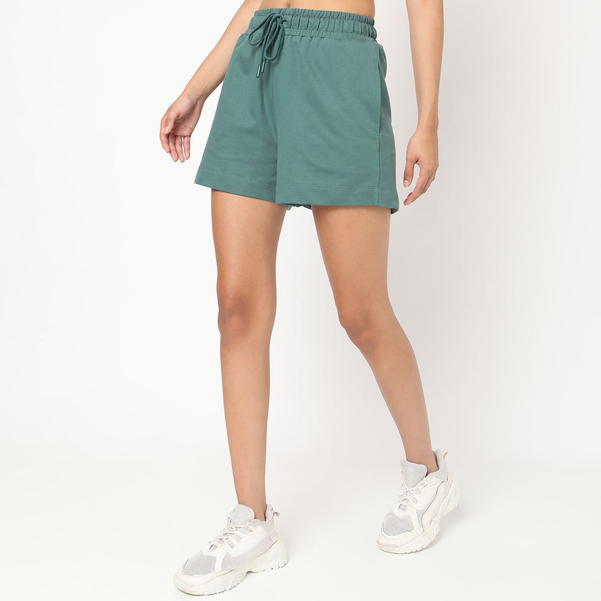 Relaxed Fit Solid High Rise Shorts