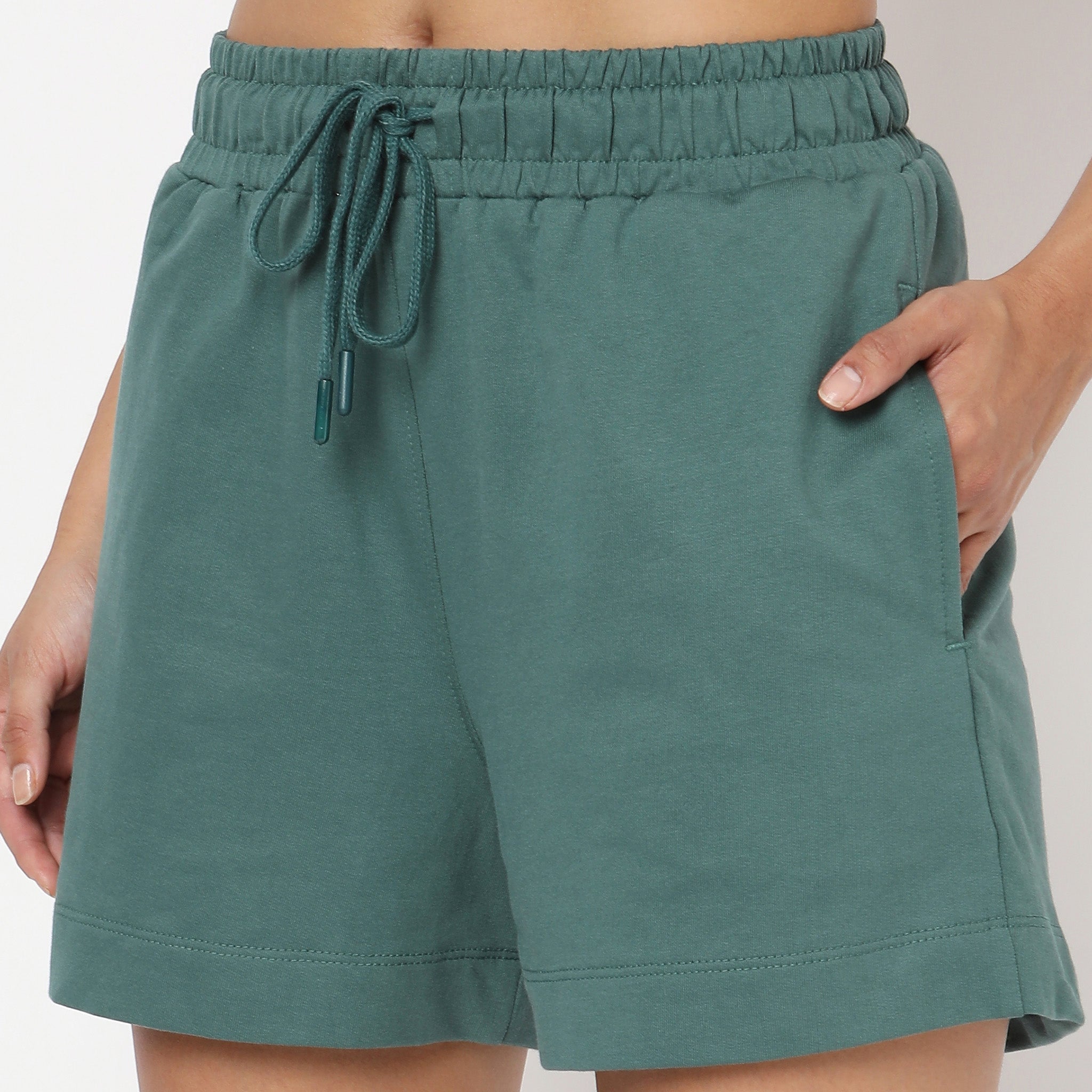Relaxed Fit Solid High Rise Shorts