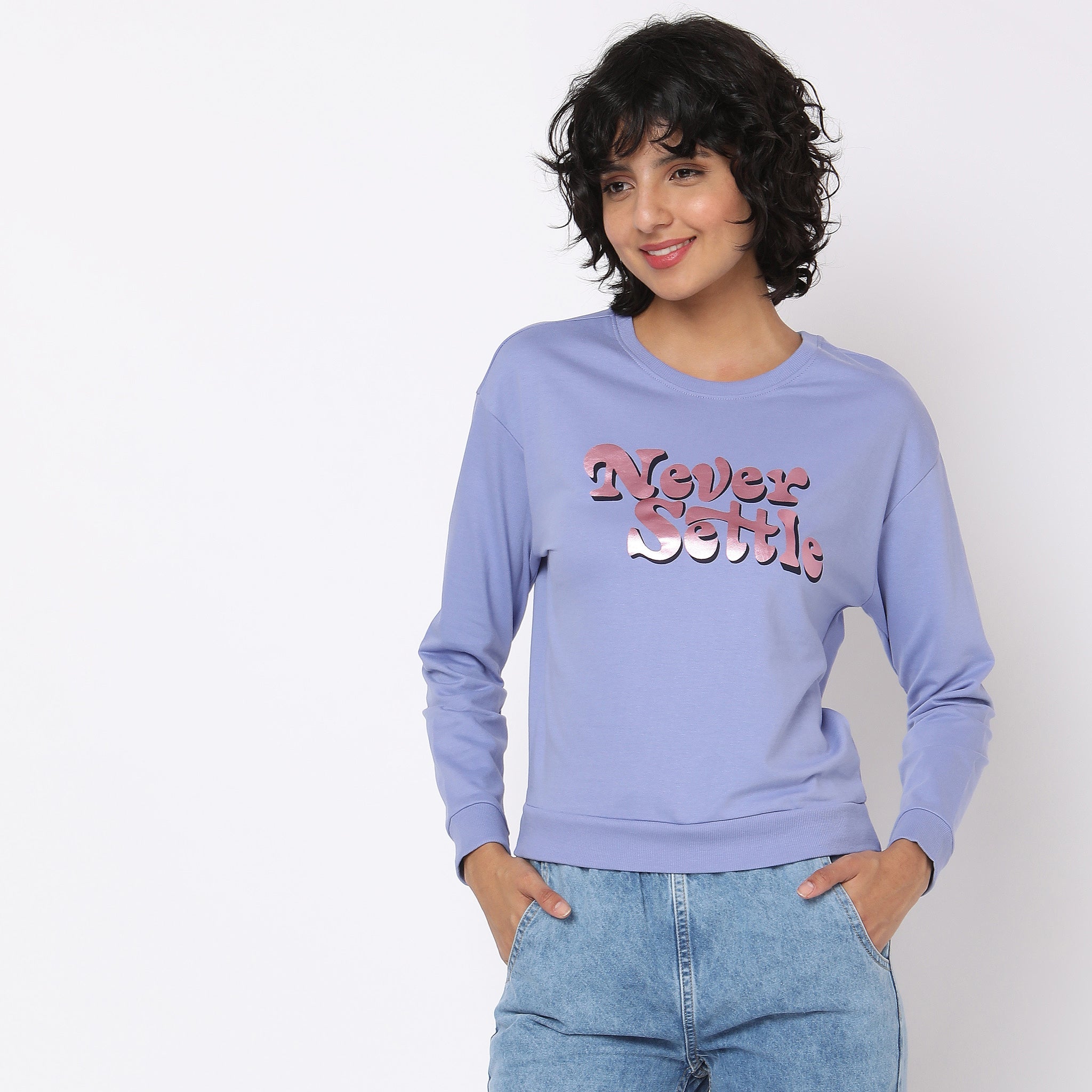 Women Wearing Regular Fit Graphic Sweatshirt
