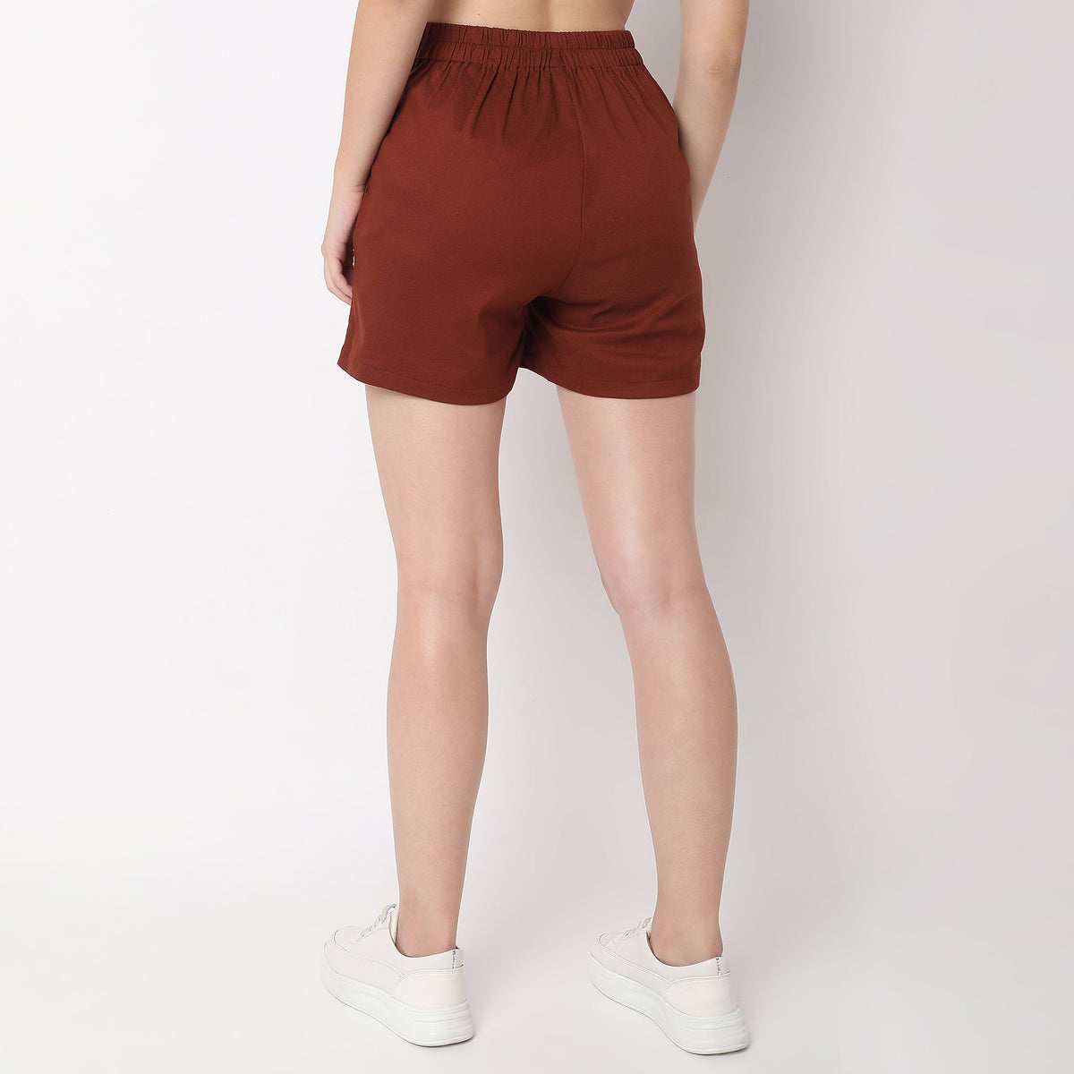 Women Wearing Regular Fit Solid High Rise Short