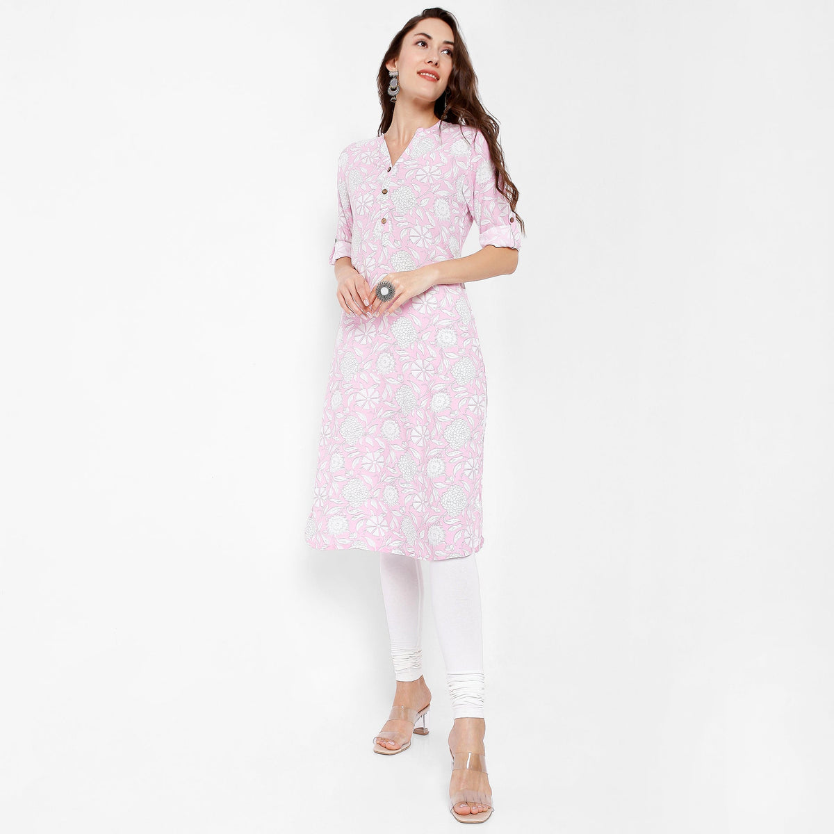 Women Wearing Regular Fit Floral Kurta