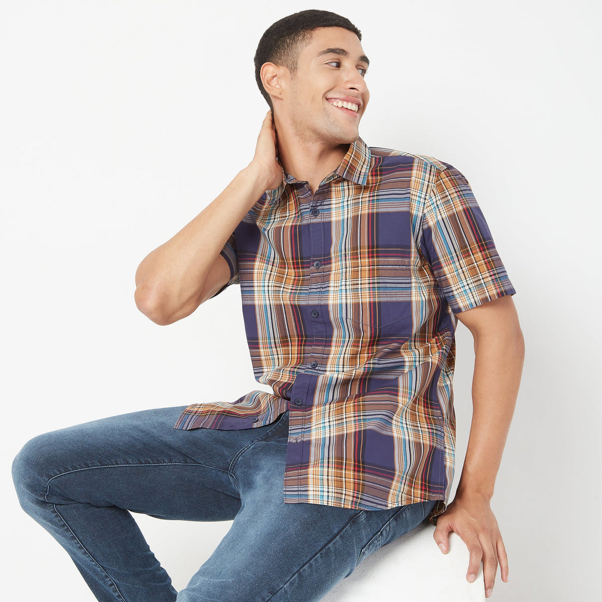 Men Wearing Slim Fit Checkered Shirt