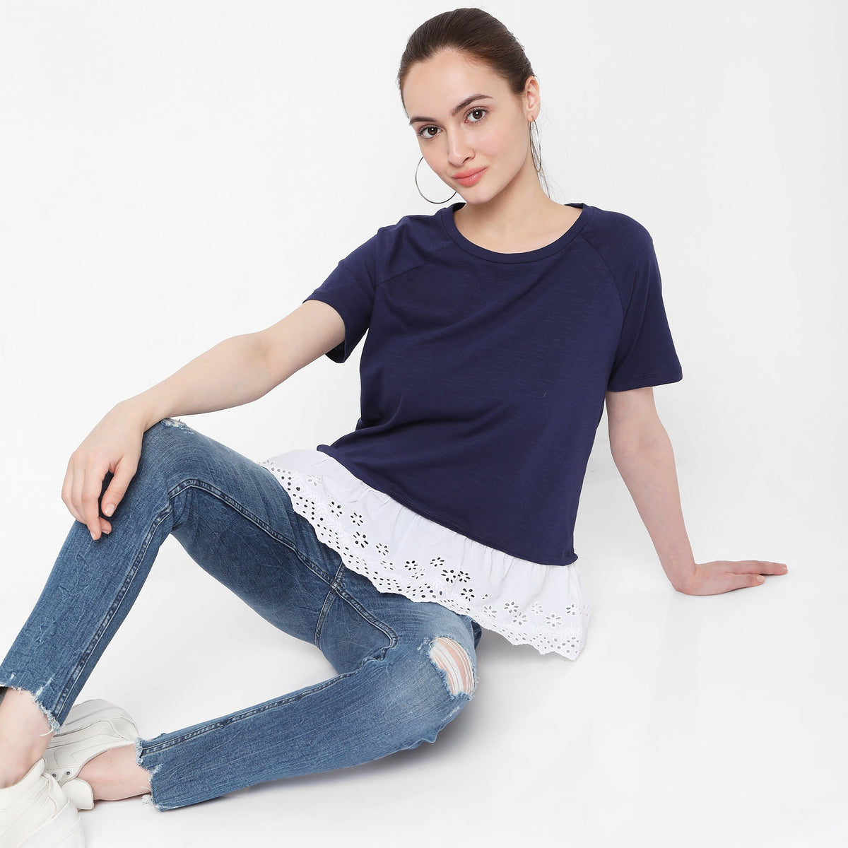 Women Wearing Regular Fit Solid T-Shirt