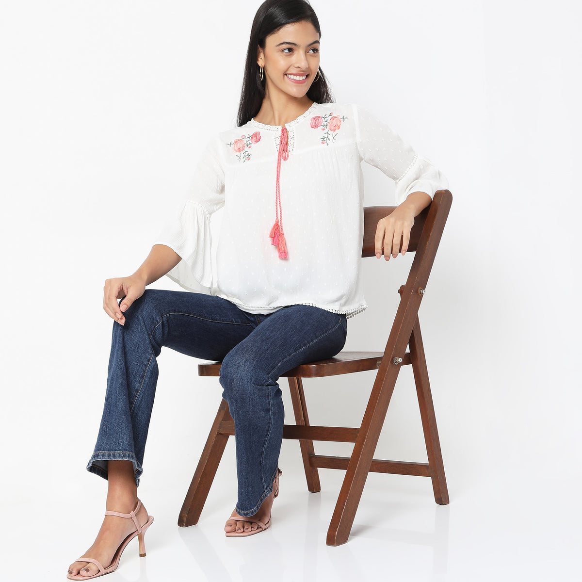 Women Wearing Regular Fit Embroidered Top