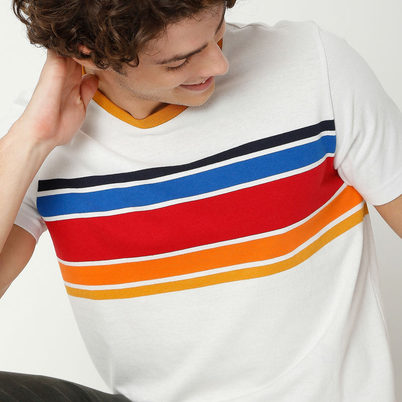 Men Wearing Regular Fit Striped T-Shirt