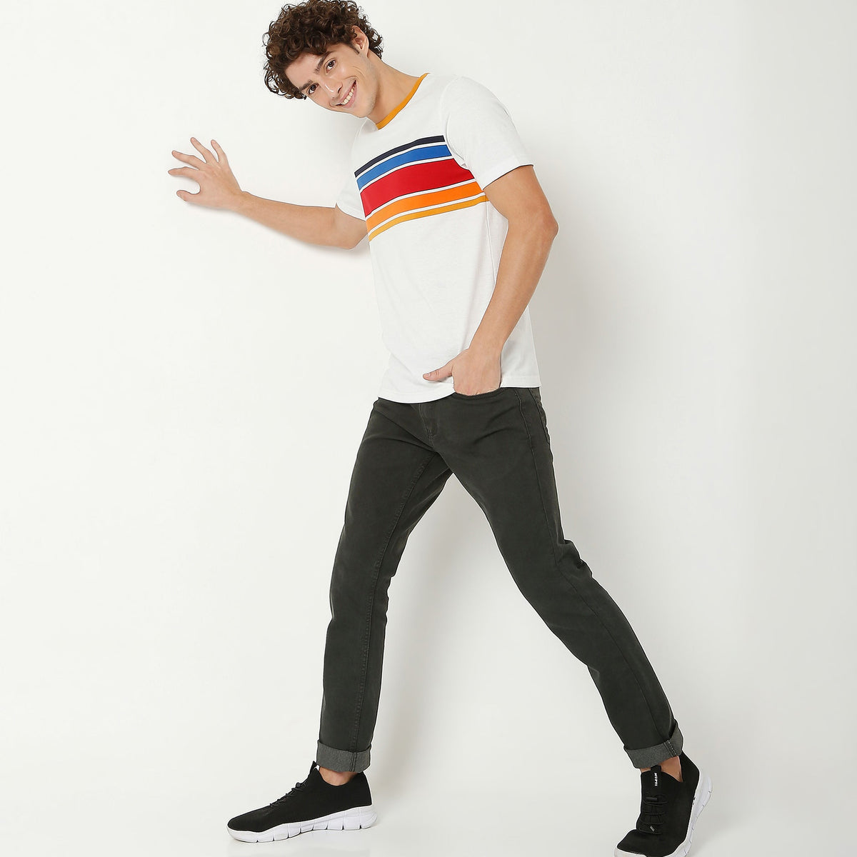 Men Wearing Regular Fit Striped T-Shirt