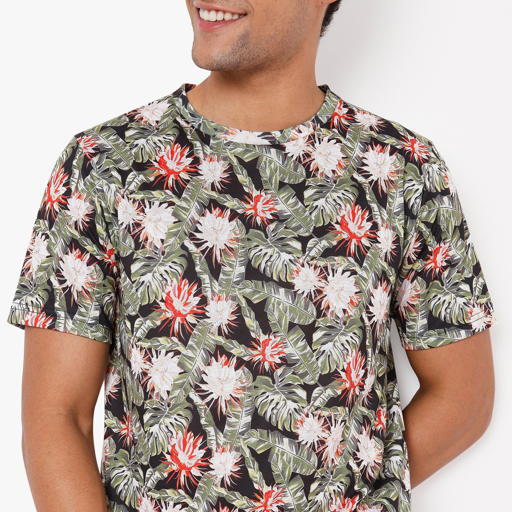 Men Wearing Regular Fit Tropical T-Shirt
