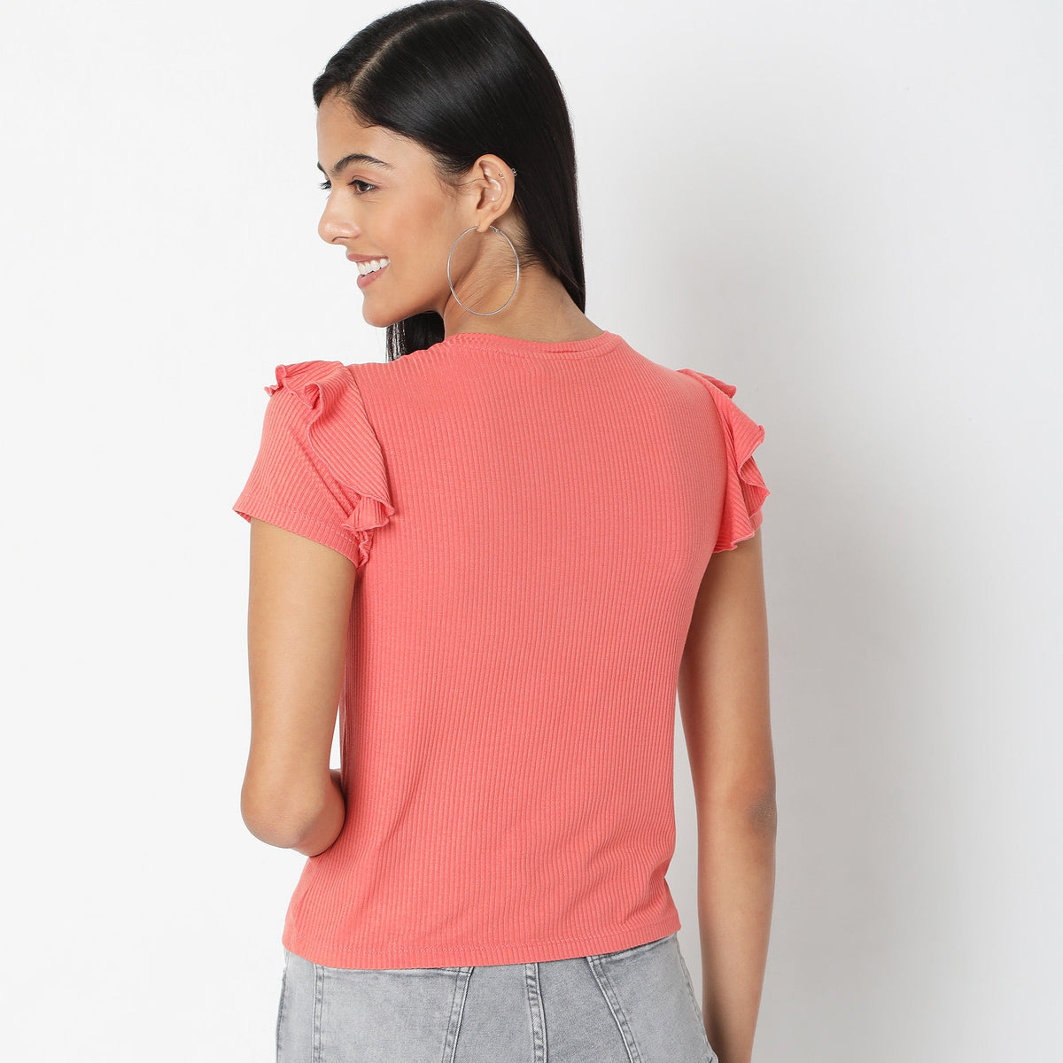 Women Wearing Regular Fit Solid T-Shirt