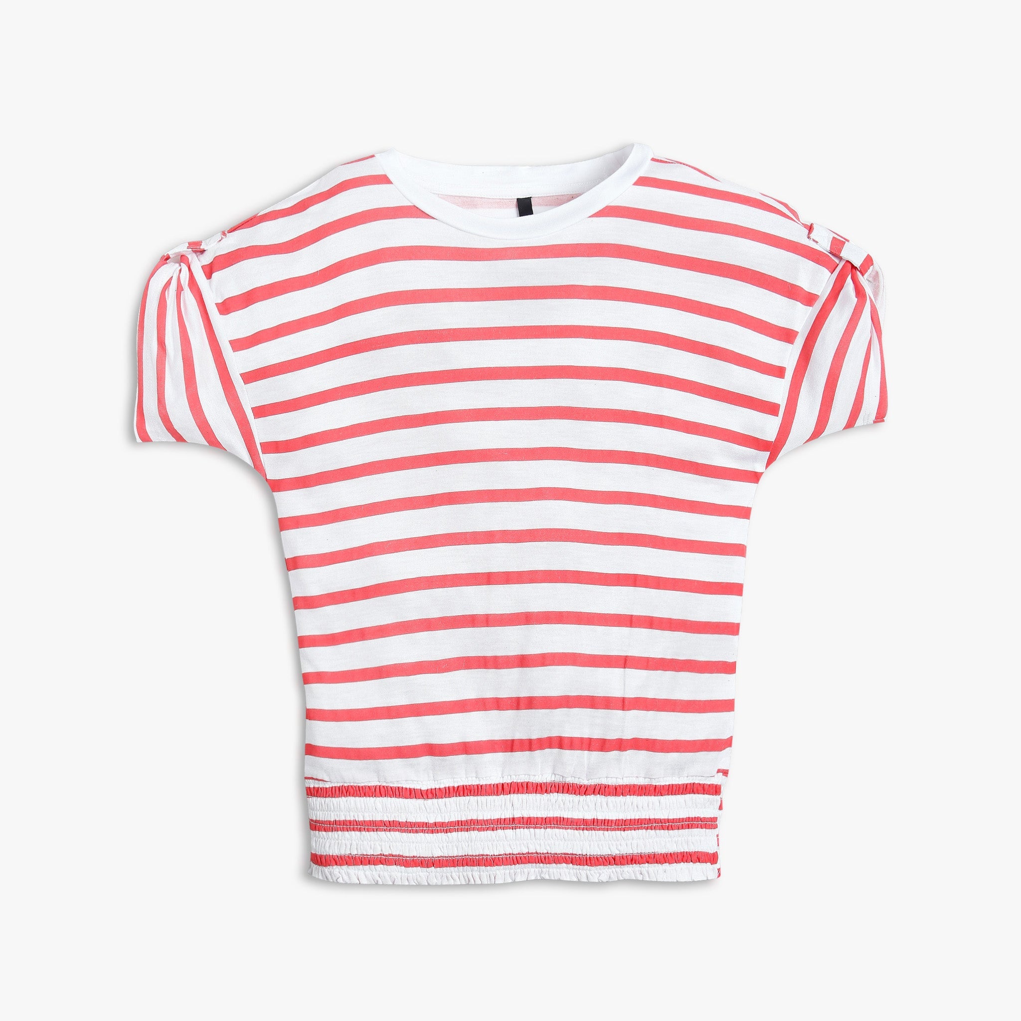 Girl Wearing Girl's Regular Fit Striped T-Shirt