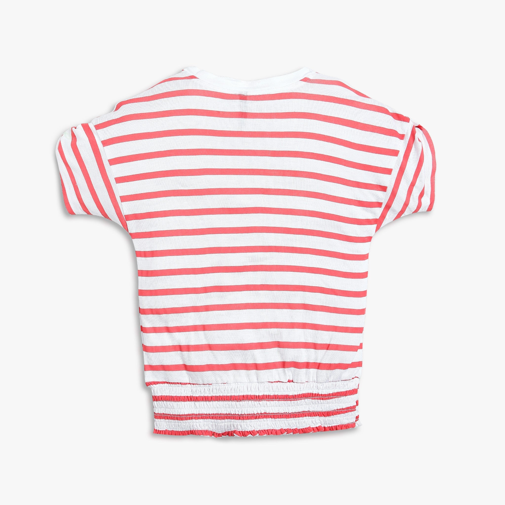 Girl Wearing Girl's Regular Fit Striped T-Shirt