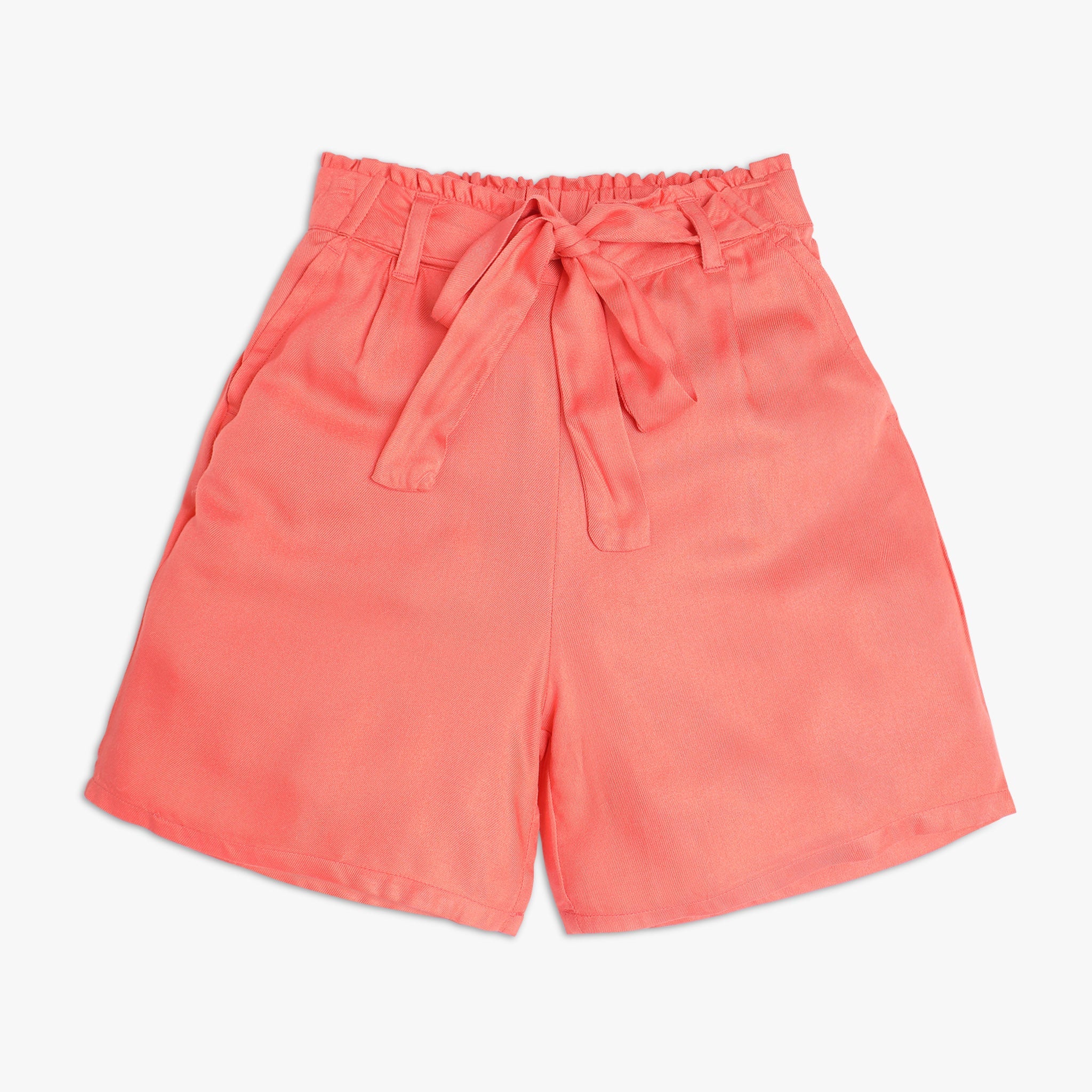Girl Wearing Girl's Regular Fit Solid Mid Rise Short