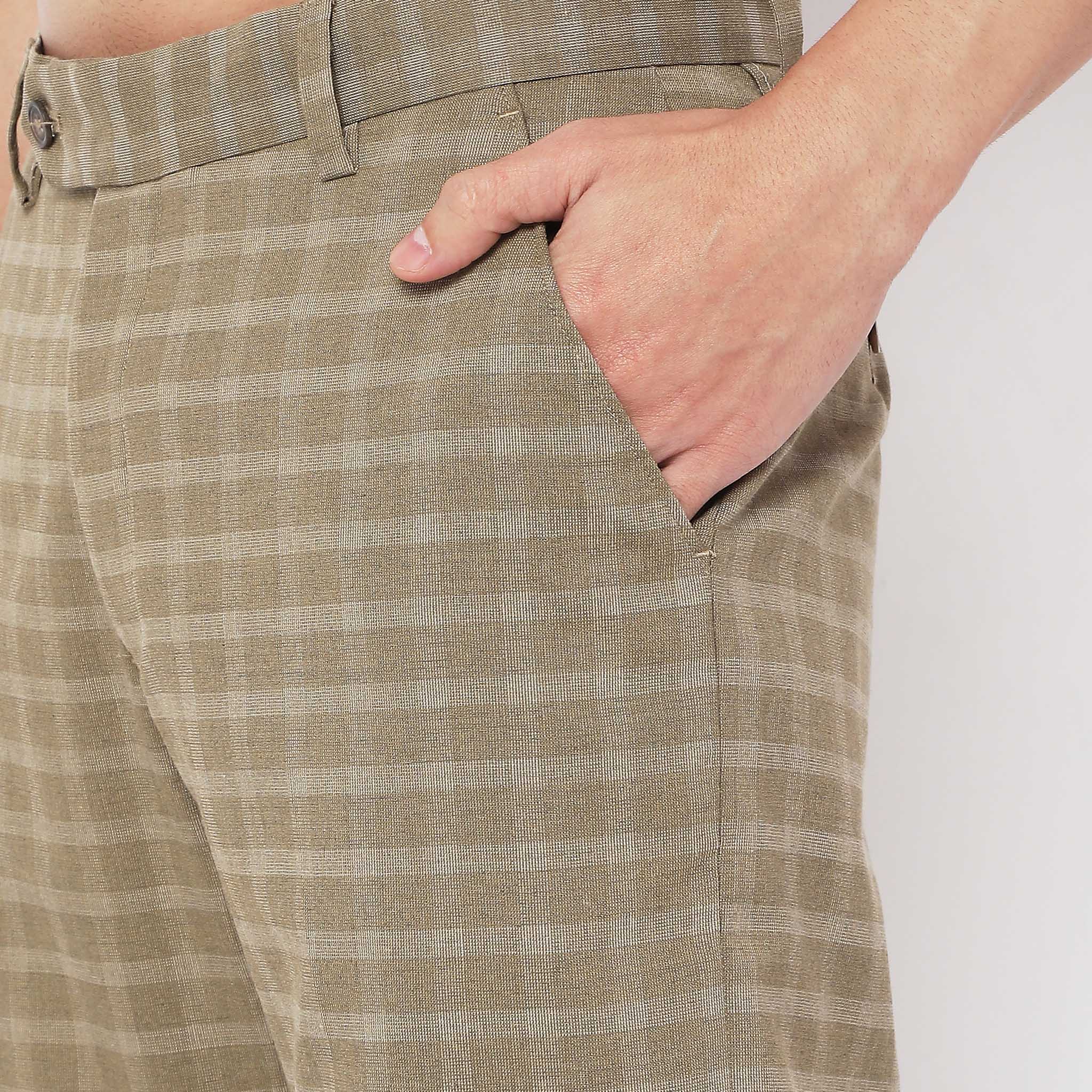Regular Fit Checkered Mid Rise Trousers