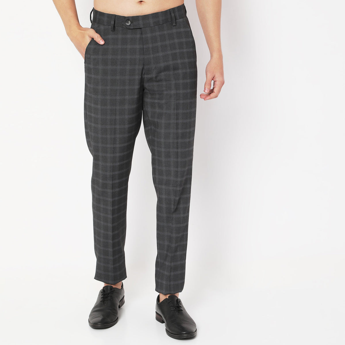 Regular Fit Checkered Mid Rise Trousers