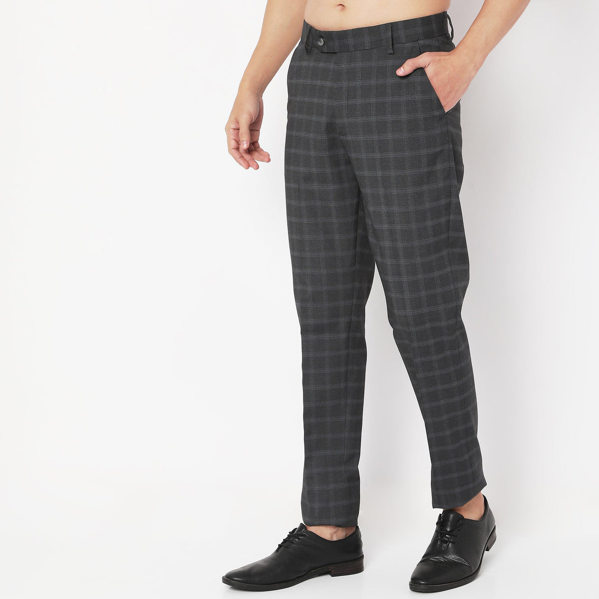 Regular Fit Checkered Mid Rise Trousers