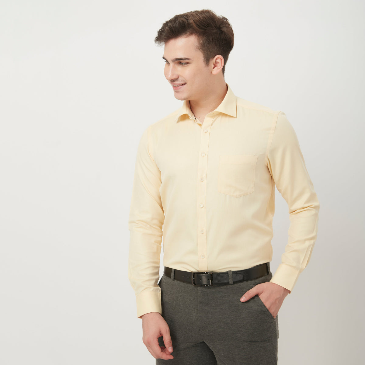 Men Wearing Relaxed Fit Solid Shirt