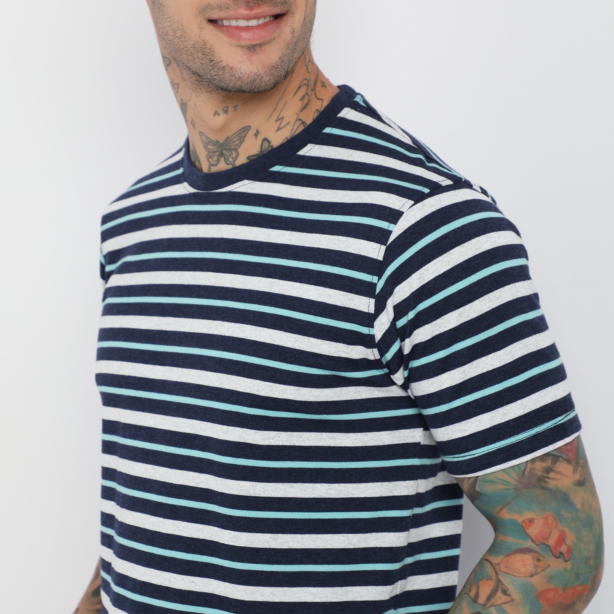 Men Wearing Regular Fit Striped T-Shirt
