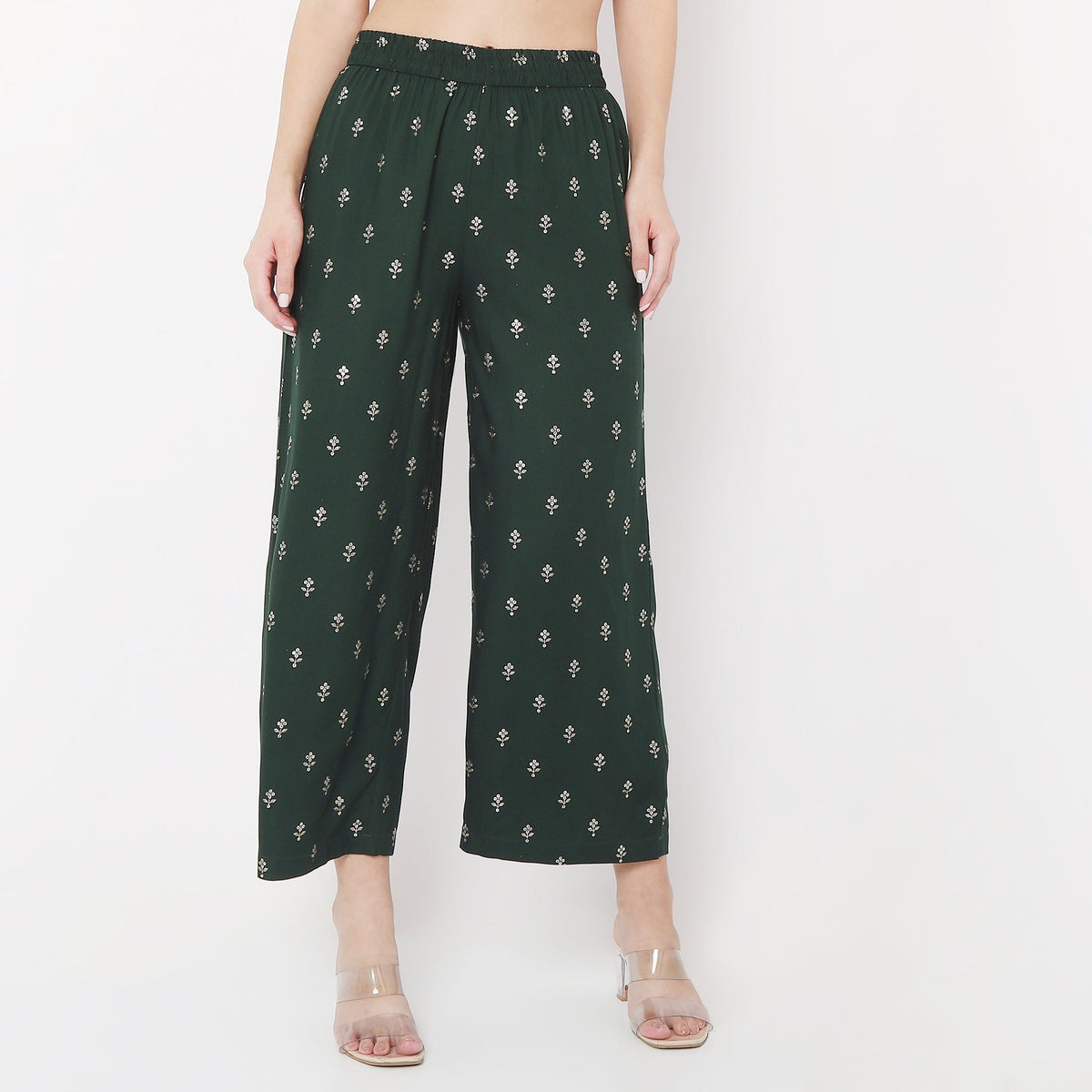 Flare Fit Printed Mid Rise Palazzos