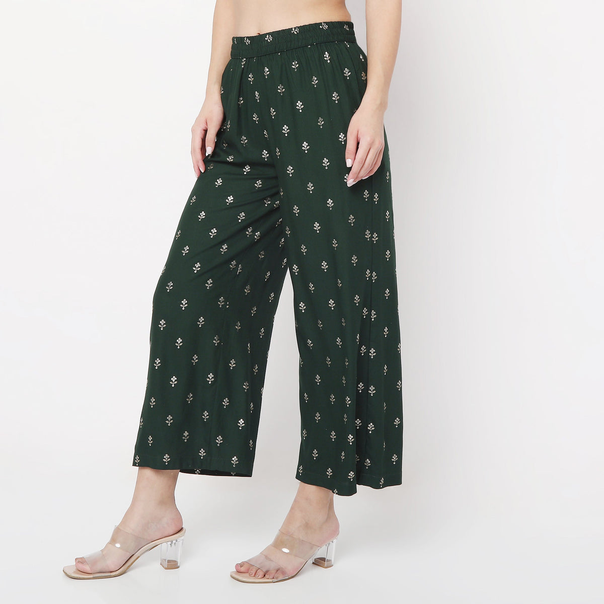 Flare Fit Printed Mid Rise Palazzos