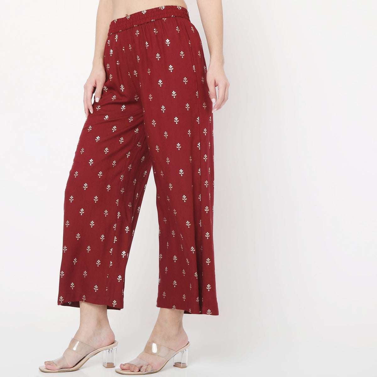 Flare Fit Printed Mid Rise Palazzos