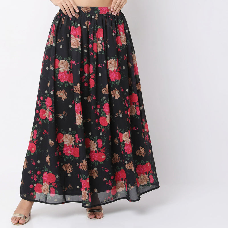 Flare Fit Floral Mid Rise Skirts