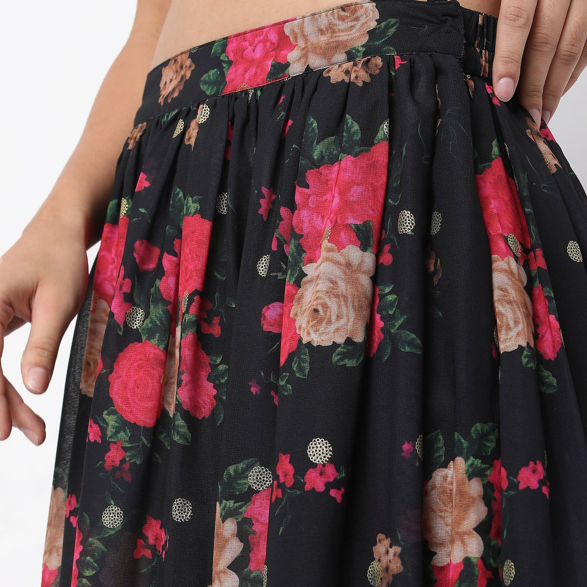 Flare Fit Floral Mid Rise Skirts