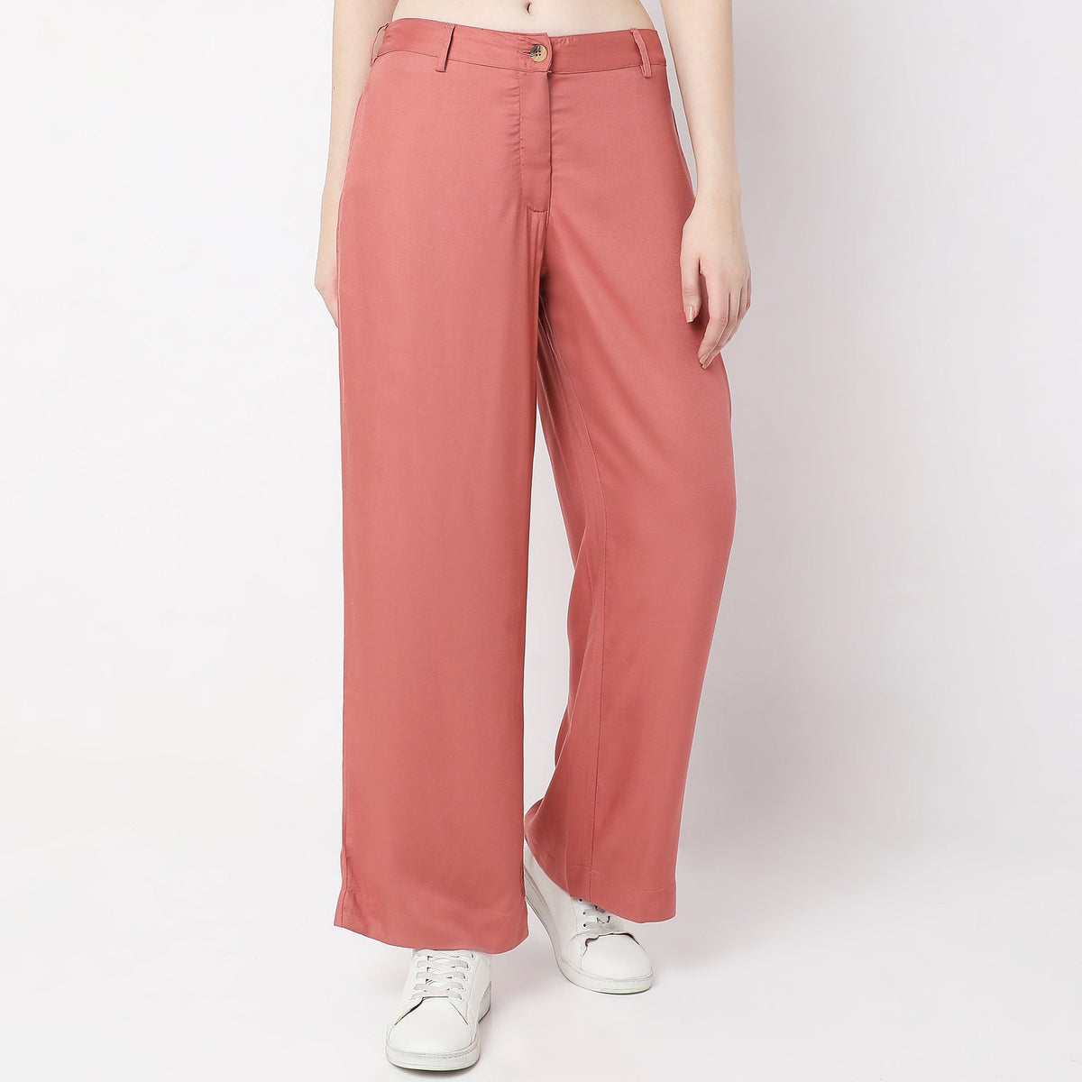 Regular Fit Solid Mid Rise Trousers