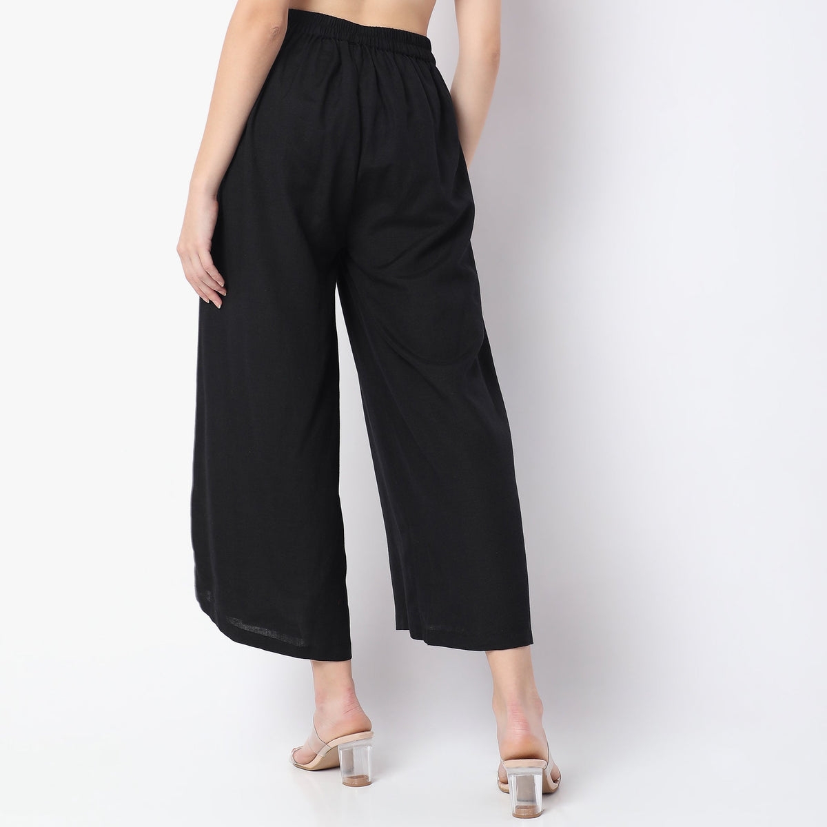 Flare Fit Solid High Rise Palazzos