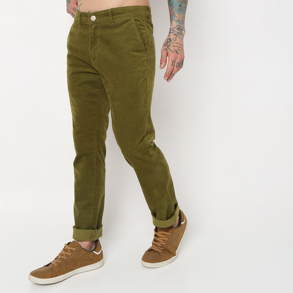 Slim Fit Solid Mid Rise Trousers