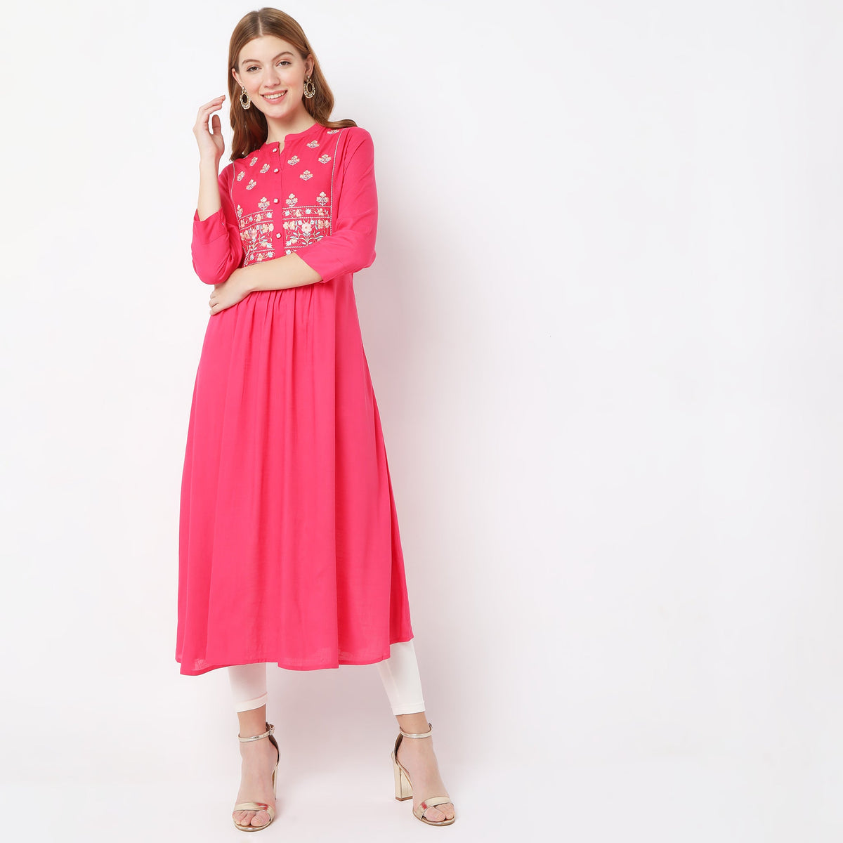 Flare Fit Embroidered Kurta