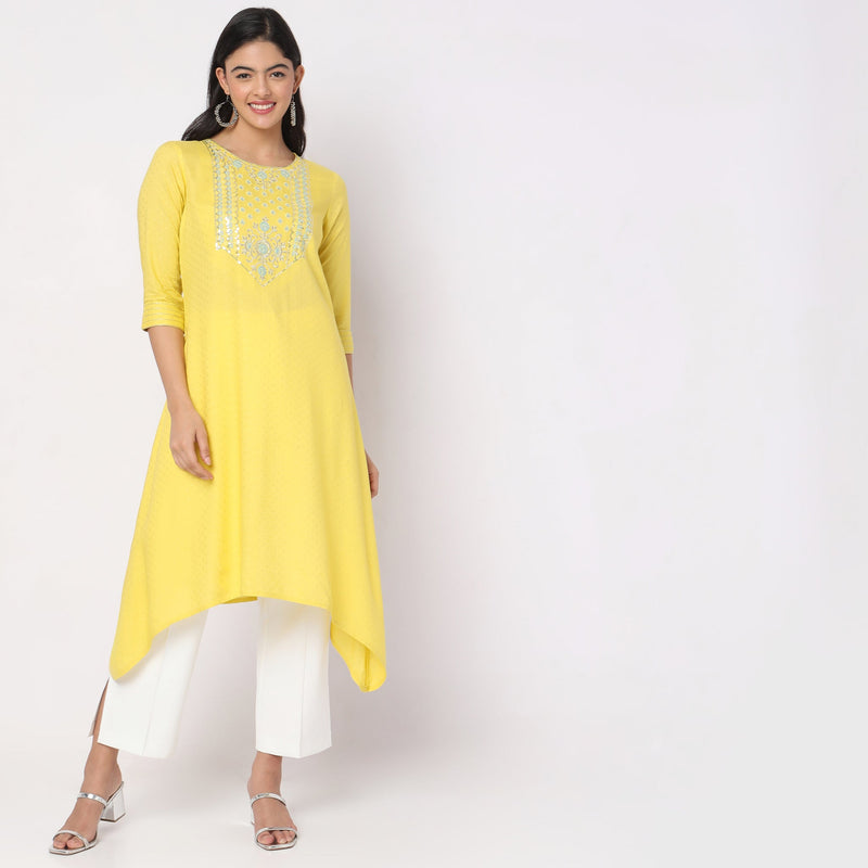 Flare Fit Embroidered Kurta