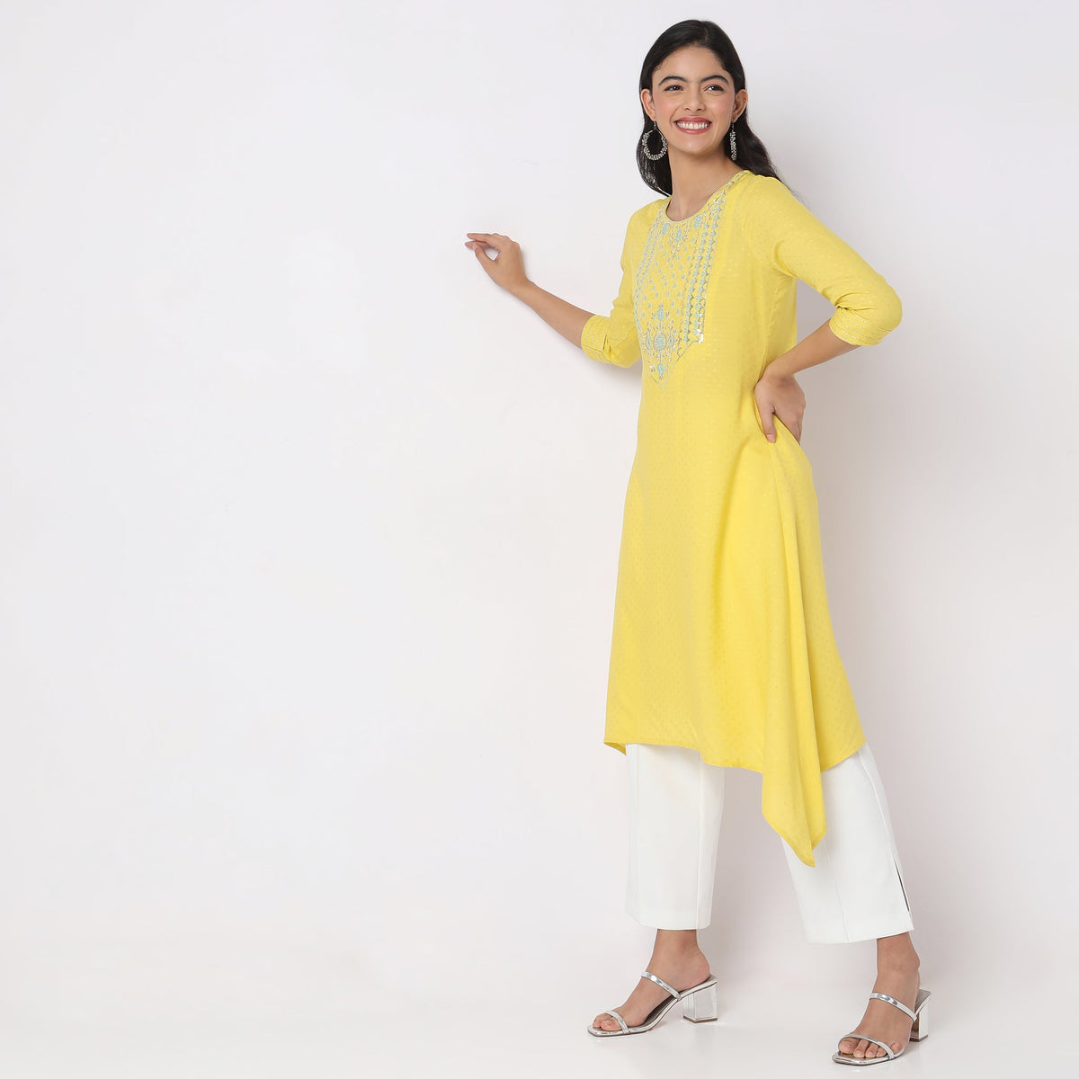 Flare Fit Embroidered Kurta