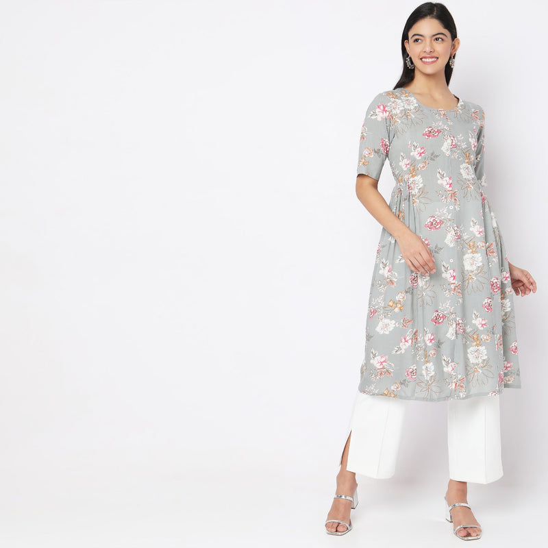 Flare Fit Floral Kurta