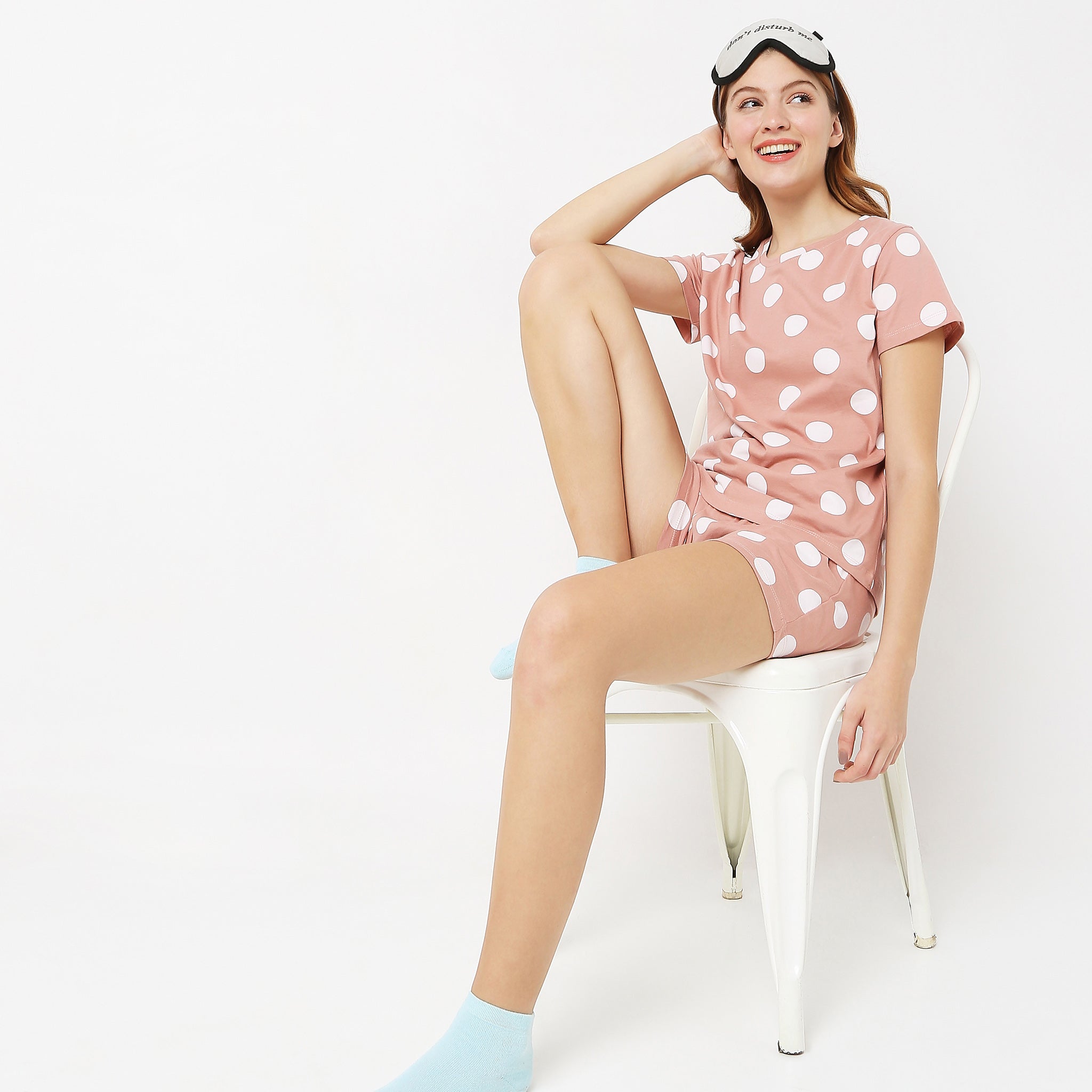Women Wearing Regular Fit Polka Dot Sleepwear Set