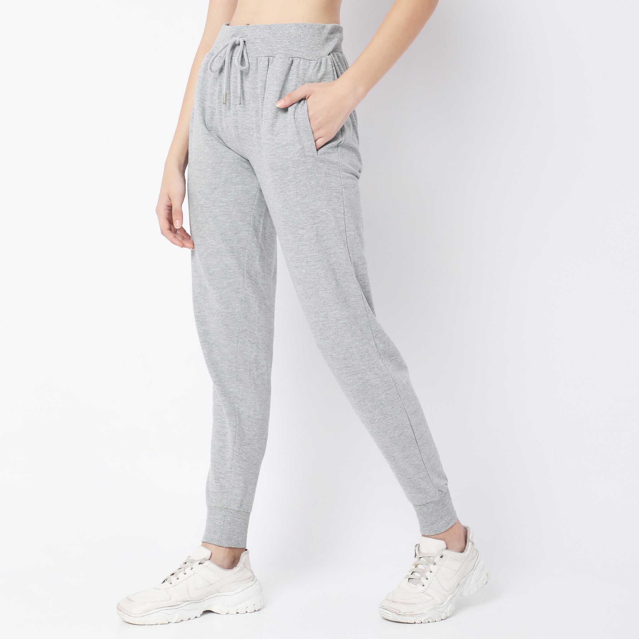 Women Wearing Regular Fit Solid High Rise Joggers