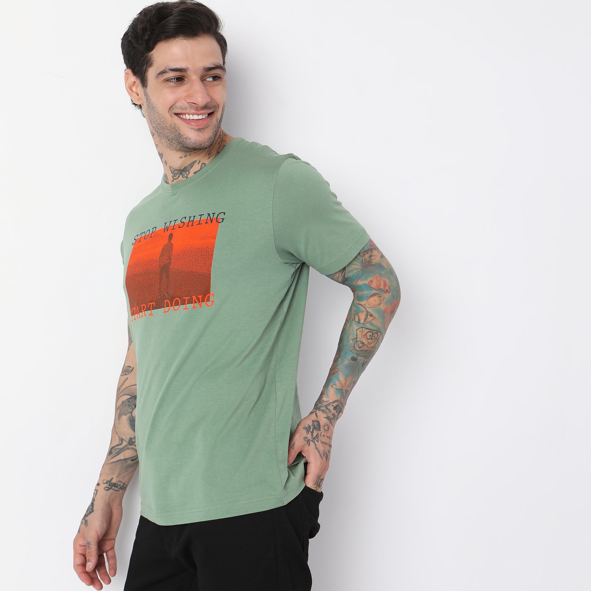 Men Wearing Regular Fit Graphic T-Shirt