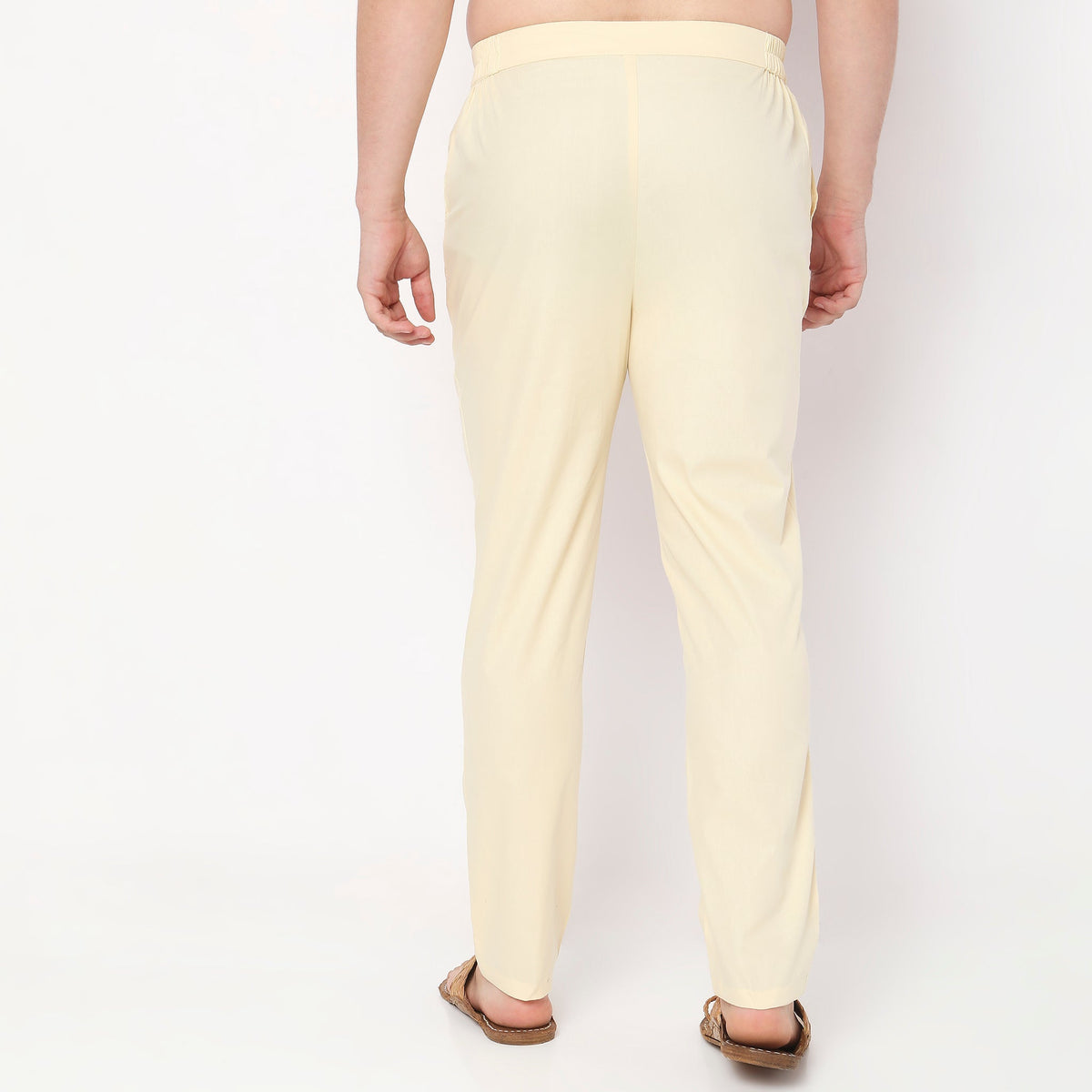 Slim Fit Solid Mid Rise Trousers