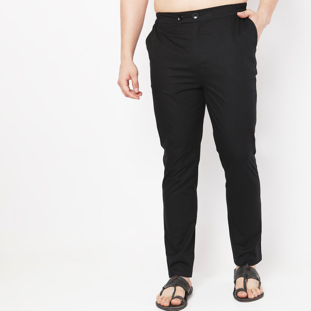 Slim Fit Solid Mid Rise Trousers