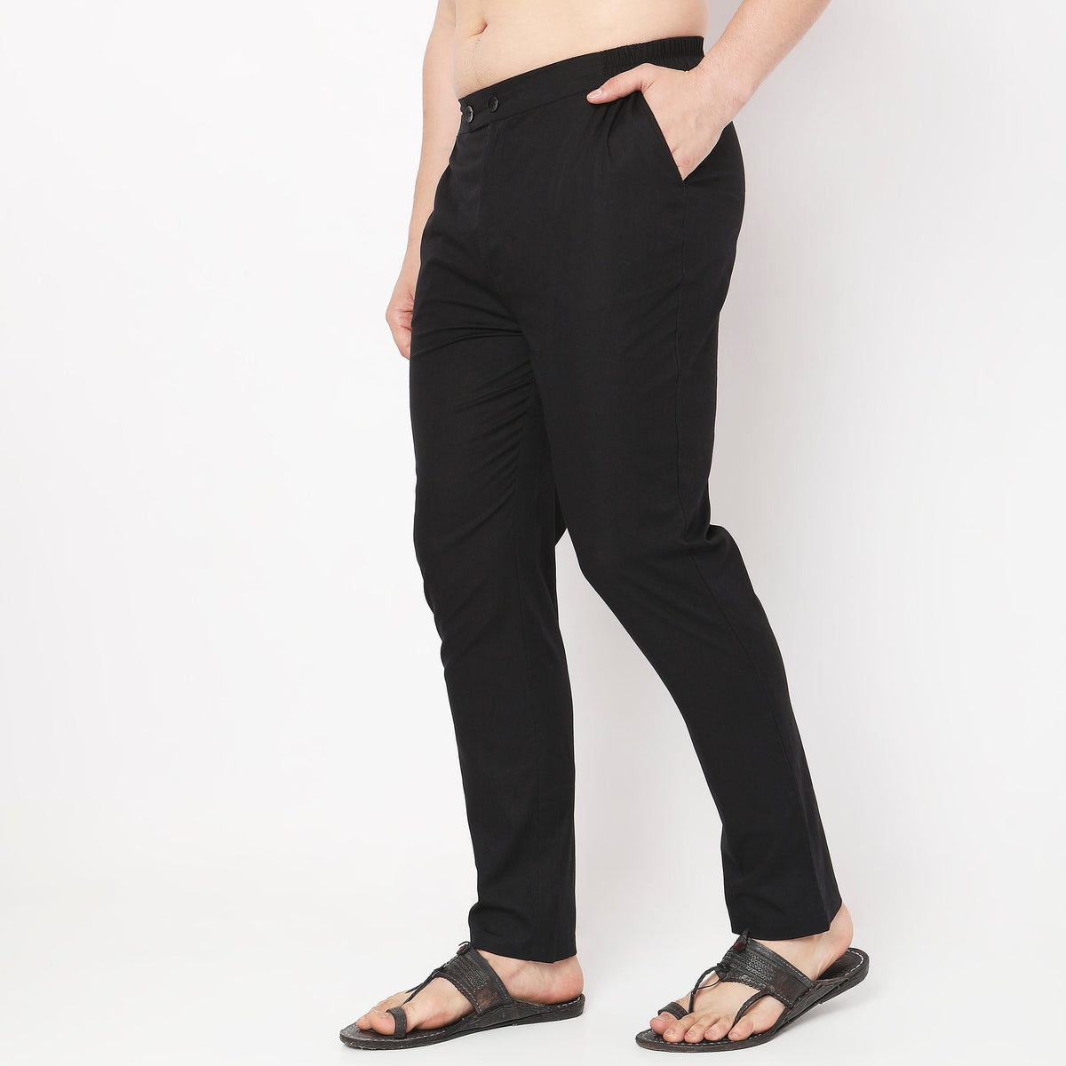 Slim Fit Solid Mid Rise Trousers