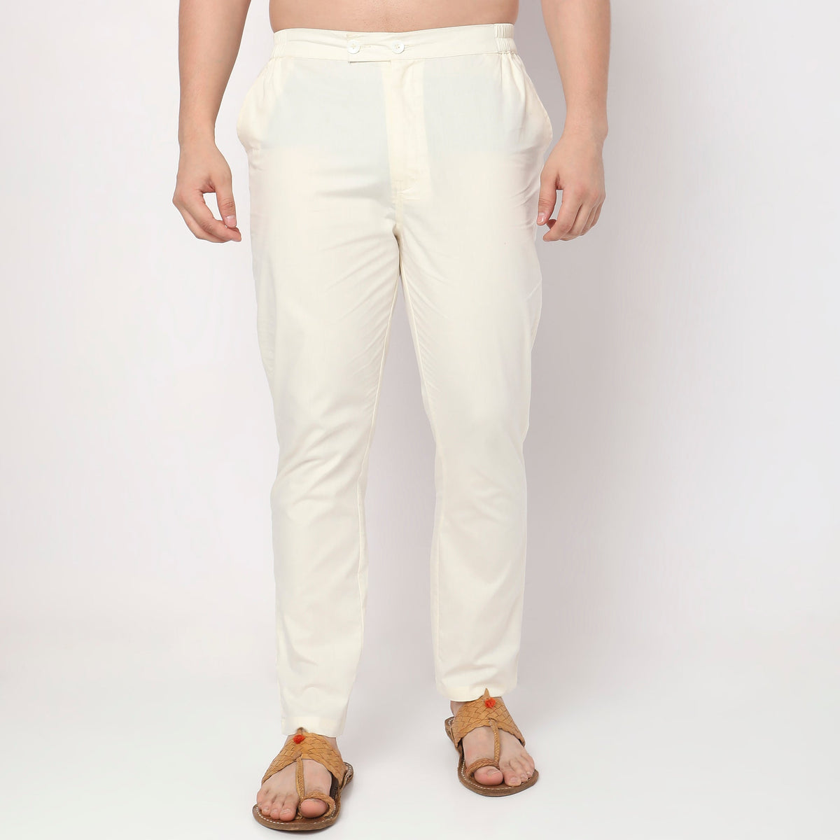 Slim Fit Solid Mid Rise Trousers