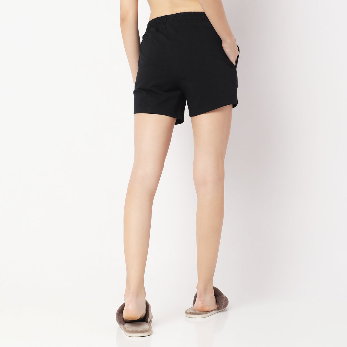 Regular Fit Solid Mid Rise Shorts