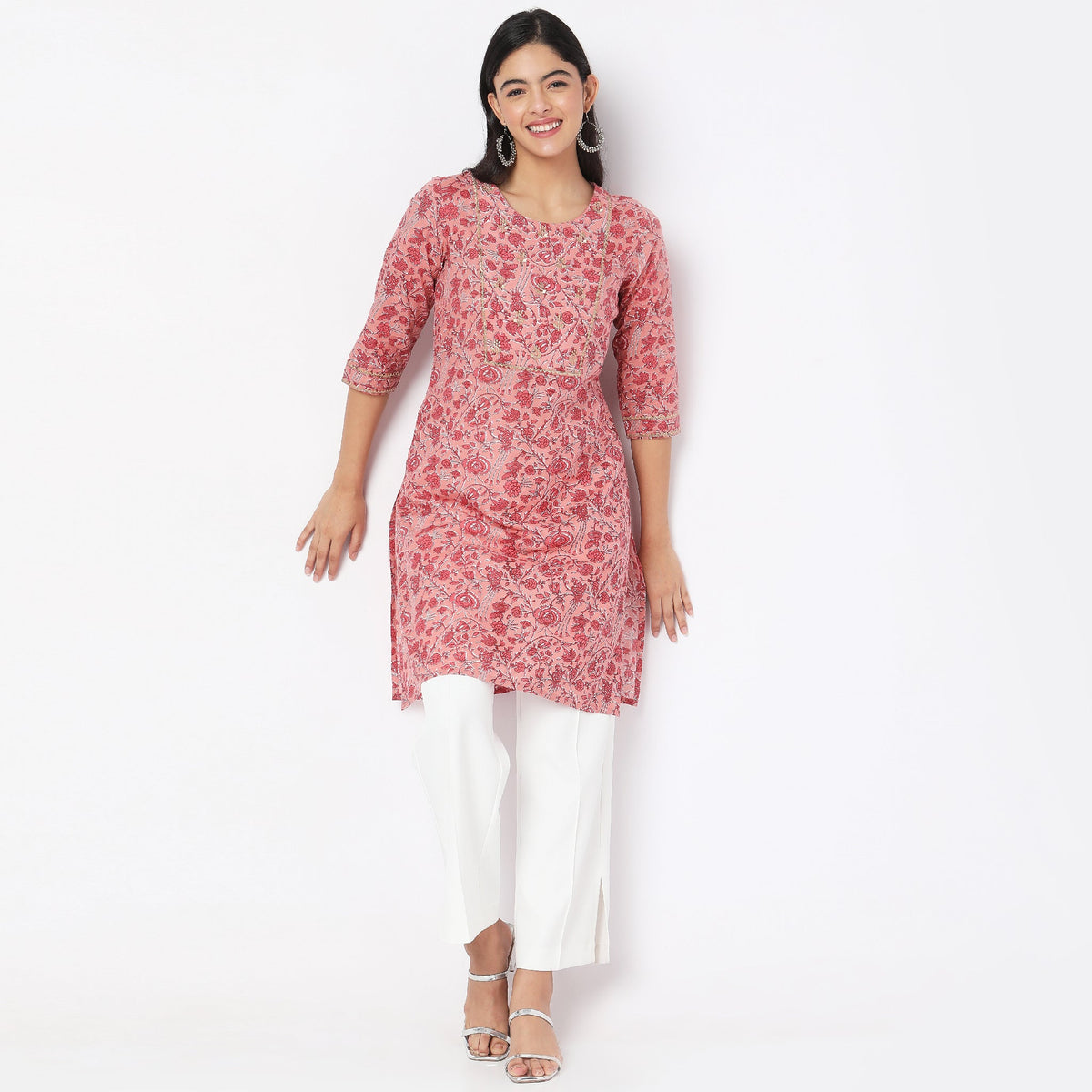 Straight Fit Floral Kurta