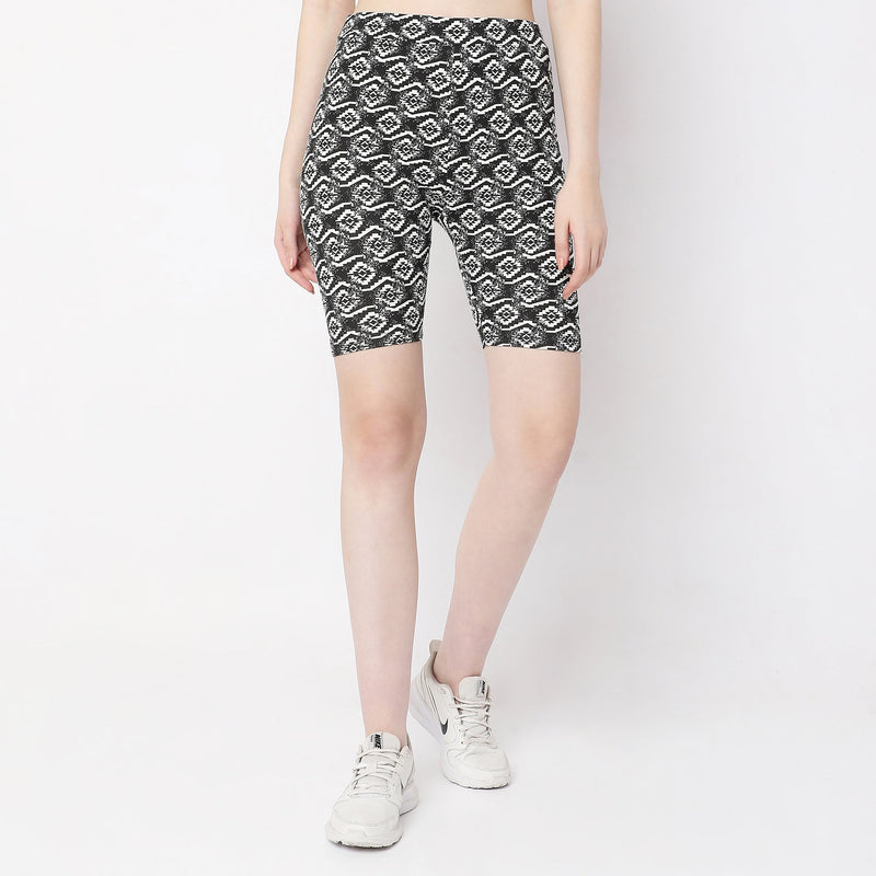 Slim Fit Printed High Rise Shorts