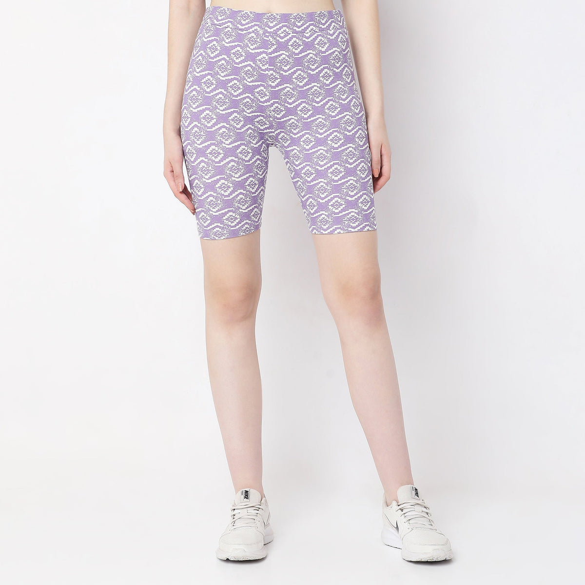 Slim Fit Printed High Rise Shorts