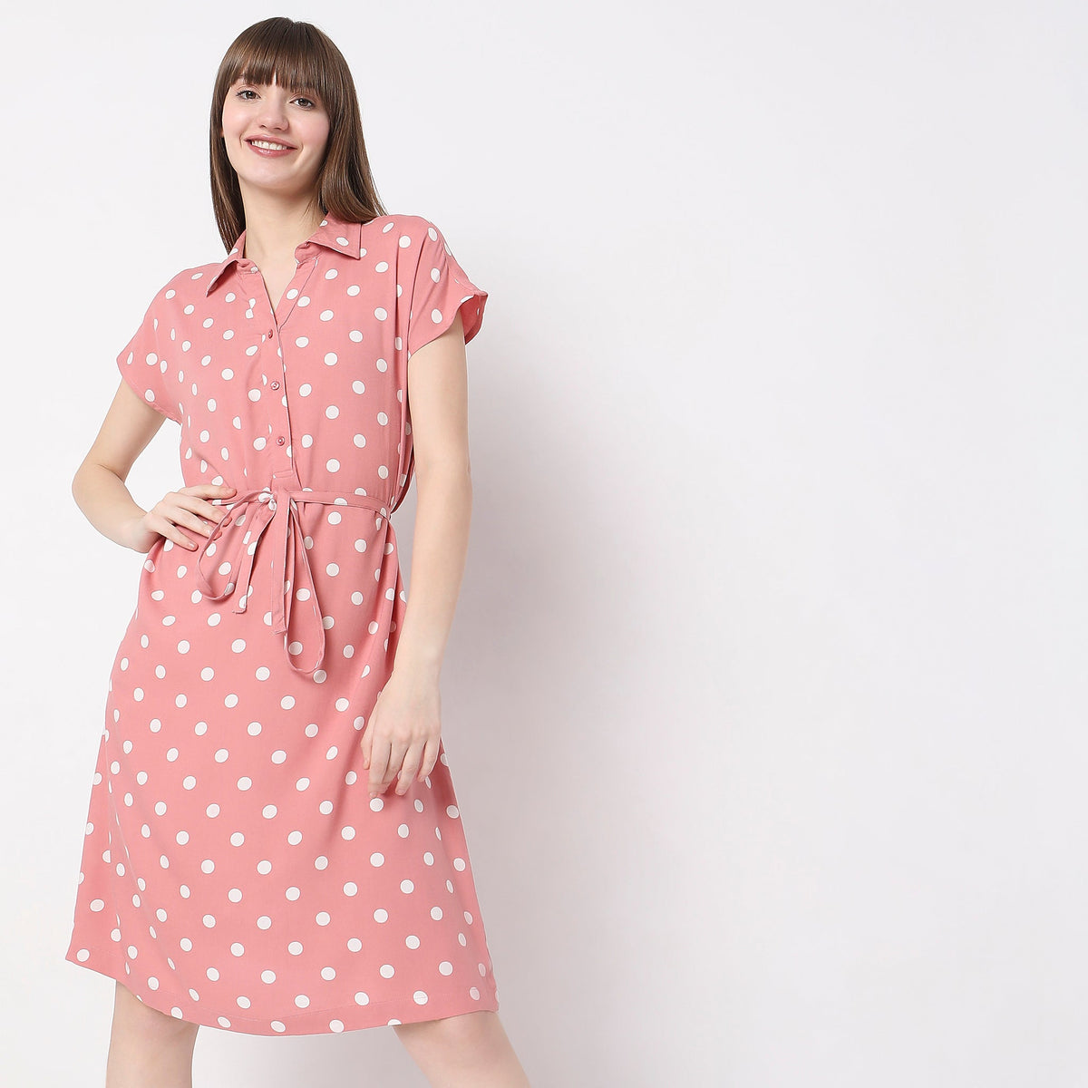 Women Wearing Regular Fit Polka Dot Dress